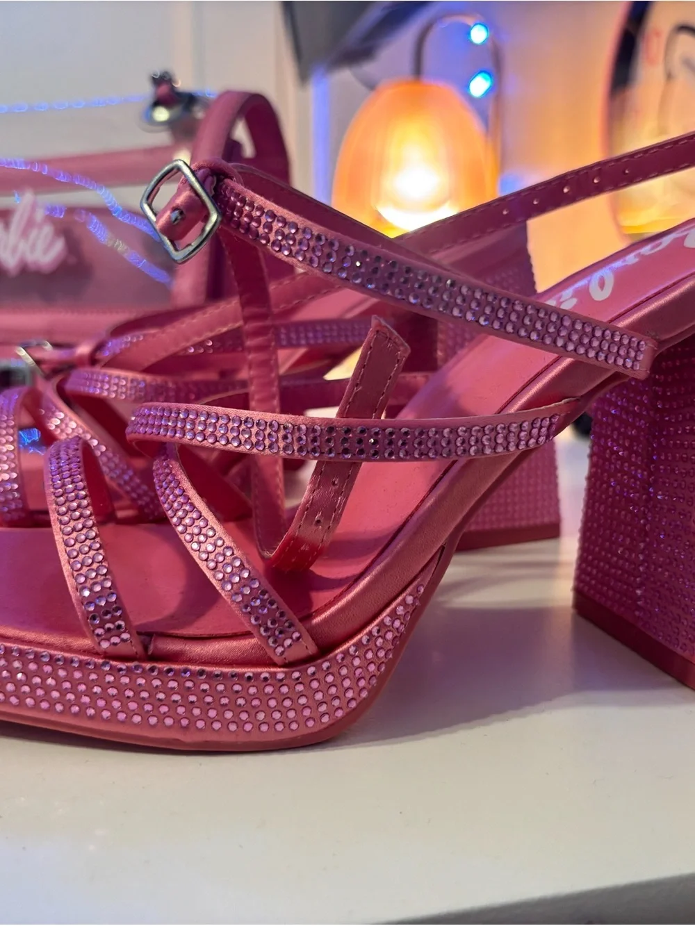 Barbie Hot Pink Rhinestone Platform Heeled Sandals and bag